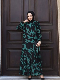 Kadın Yazlık Tesettür Kuşaklı Dokuma Kumaş Şık Elbise