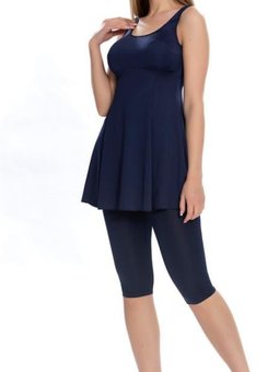 Lacivert Taytlı Elbise Etekli Mayo