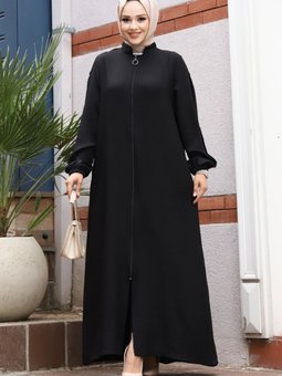 Arkası A Pileli Kolu Düğme Detaylı Ferace Tsd240501