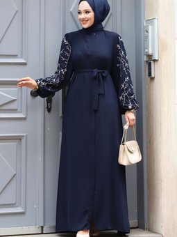 Büyük Beden Kolu Nakış İşlemeli Ferace Tsd240120