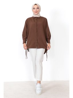 Yanı Büzgülü Kahverengi Tunik