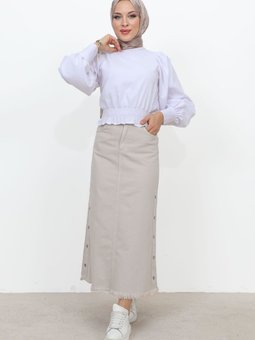 Yanları Çakımlı Kot Etek Tsd22019 Bej