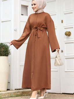 Yarasa Kol Beli Kuşaklı Ferace Tsd240204 Kahverengi