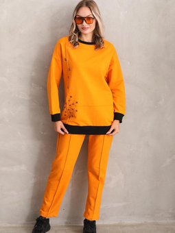 Turuncu Kristal Motif Taşlı Eşofman Takım