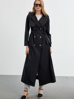 Kruvaze Yaka Kol Detaylı Trençkot