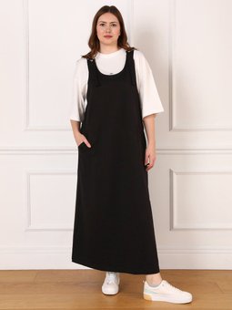 Büyük Beden Askılı Örme Spor Salopet Siyah Elbise