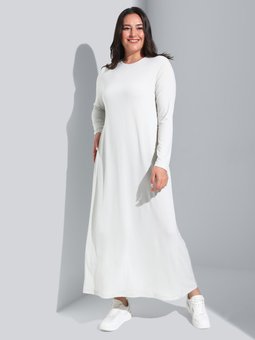 Büyük Beden Bisiklet Yaka Açık Çağla Elbise