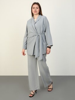 Gri Mavi Büyük Beden Bağlama Detaylı Aerobin Kap