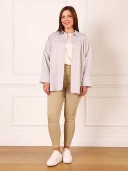 Pamuklu Büyük Beden Çizgili Kahverengi Gömlek Beyaz