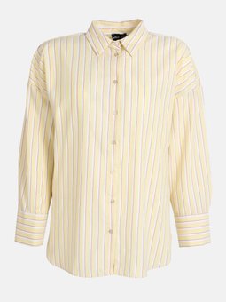 Pamuklu Büyük Beden Çizgili Poplin Bluz / Sarı Gömlek