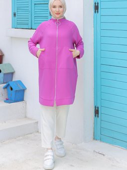 24yt560 Trend İpek Krep Kumaşlı Sırtı Yıldızlı Fermuarlı Ceket