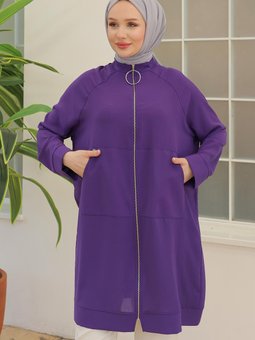 24yt560 Trend İpek Krep Kumaşlı Sırtı Yıldızlı Fermuarlı Ceket