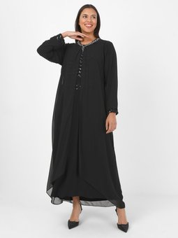 Kolye Detaylı Pul Payet Büyük Beden Siyah Abiye Elbise