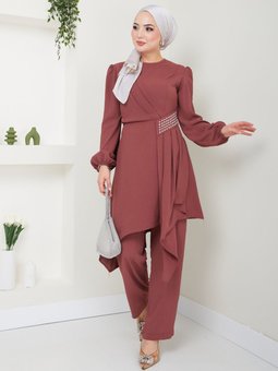 Asimetrik Taşlı Tunik Pantolon Kombin 2527