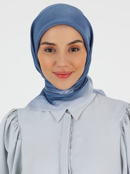 Piramit Bantlı Kehribar İndigo Eşarp