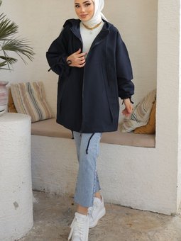 61656 Kapüşonlu Trençkot Lacivert