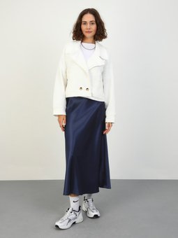 Düğme Detaylı Selanik Kumaş Kısa Beyaz Ceket