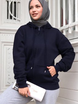 Aysen Kapüşonlu Hırka 646 Lacivert
