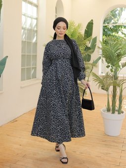 Çıtır Çiçek Yarasa Kol Elbise 971 Siyah