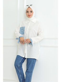 Kol Bağlamalı Keten Bebe Mavi Gömlek