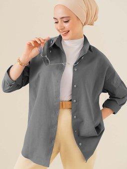 103901 Oversize Basic Gömlek Gri