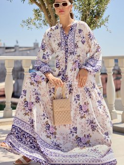 2423 Otantik Desenli Elbise Mor