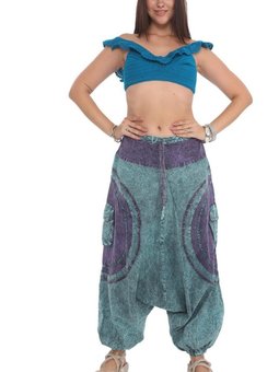 İndigo Hint Otantik Yıkamalı Taşlanmış Patchwork Şalvar Pantolon