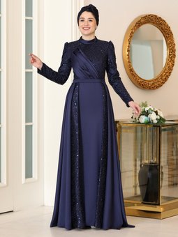 Lacivert Asel Abiye Elbise