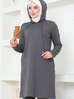 Kamuflaj Şeritli Kapüşonlu Eşofman Takımı Trn2050 Füme