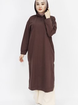 Kahverengi İp Kumaş Kapüşonlu Yırtmaç Detaylı Sweatshirt