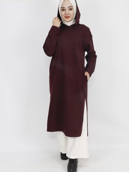 Mor İp Kumaş Kapüşonlu Yırtmaç Detaylı Sweatshirt