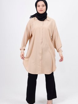 Taş Jessica Kumaş Yırtmaç Detaylı Büyük Beden Tunik Gömlek