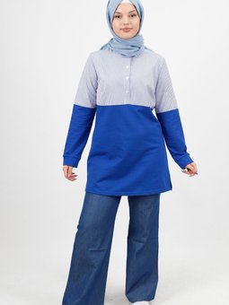 Lacivert Gömlek Garnili Çizgili İplik Kumaş Sweatshirt