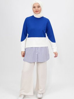 Saks Mavisi Gömlek Garnili İplik Kumaş Sweatshirt