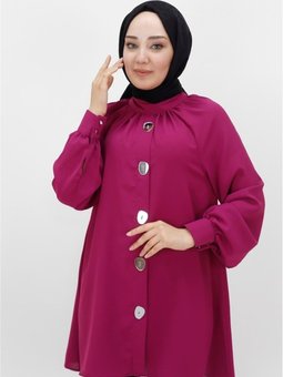 Fuşya Jessıca Kumaş Ayna Düğme Detaylı Tunik