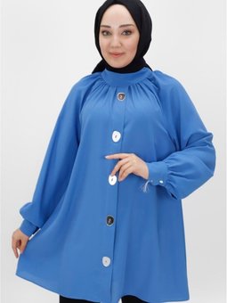 İndigo Jessıca Kumaş Ayna Düğme Detaylı Tunik