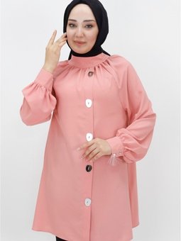 Pudra Jessıca Kumaş Ayna Düğme Detaylı Tunik