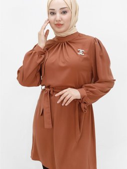 Taba Kristal Kumaş Broşlu Tunik