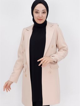 Taş Düğme Detaylı Kruvaze Yaka Blazer Ceket