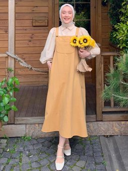 Camel Keten Etekli Salopet & Krem Klasik Yaka Crop Gömlek I Melek