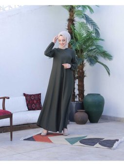 Basic Kol Ucu Lastikli Elbise 7777 Haki