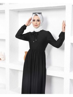 Belden Büzgülü Elbise 575 Siyah