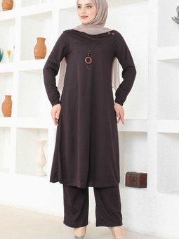 Kolyeli Tunik & Pantolon İkili Takım 580 Mürdüm