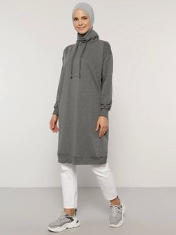 Boğazlı Yaka Cepli Sweatshirt Antrasit