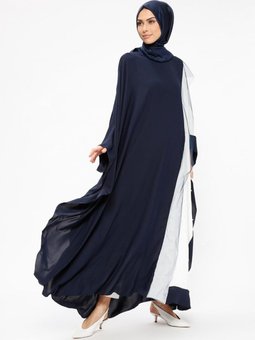 İnci Detaylı Ferace Lacivert Ekru