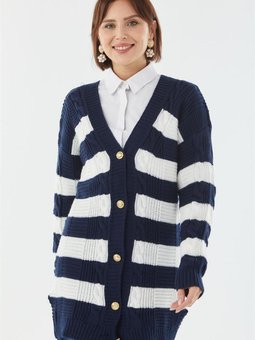 Çizgili Lacivert Hırka