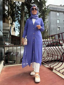 Şifon Detaylı Triko Hırka Leylak 4yobhrk3893