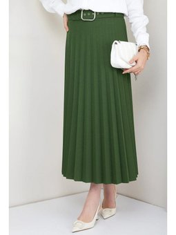 Kemerli Piliseli Yeşil Etek