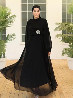 Büyük Beden Gizem Şifon Abiye Elbise Siyah