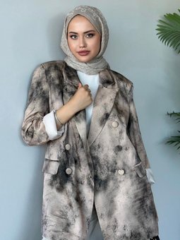 Desenli Blazer Ceket Bej